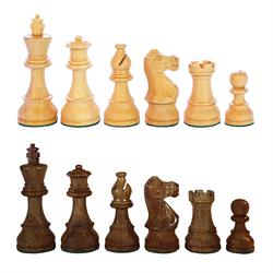 Handgjorda lyx schackpjäser, model American Staunton med grön velourpåse
